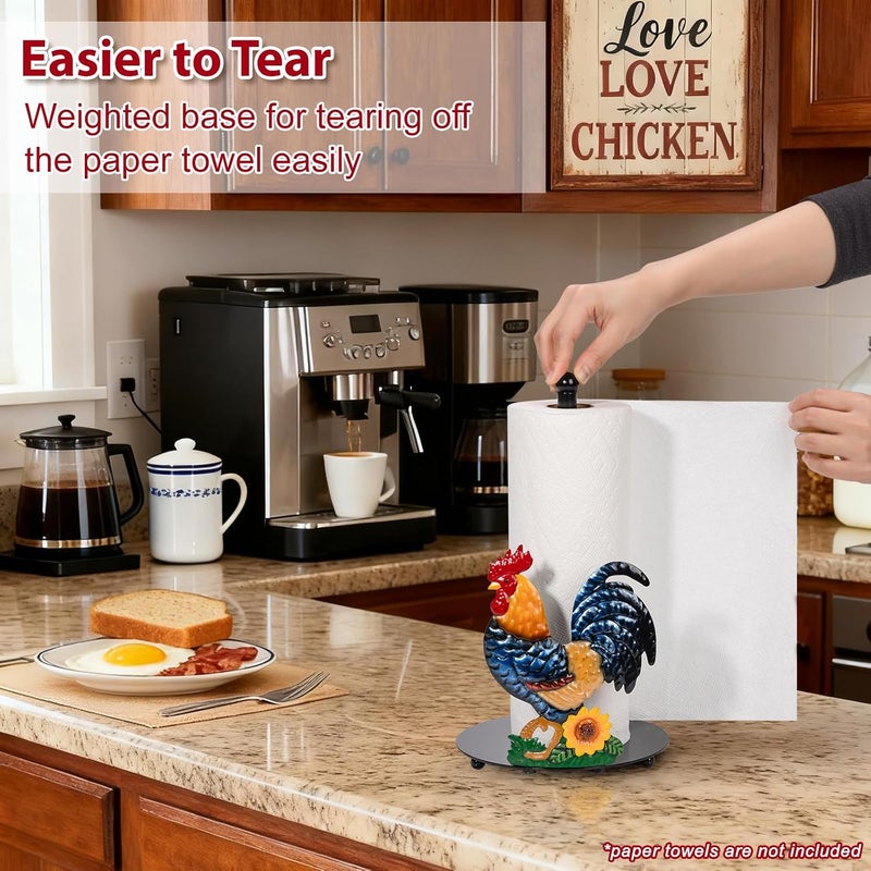 Shinlar Rooster Paper Towel Holder Countertop - Sunflower & Chicken Farmhouse Kitchen Decor and Accessories, Rustic Housewarming Gift for Rooster & Farmhouse Enthusiasts, Weighted Base - Image 4