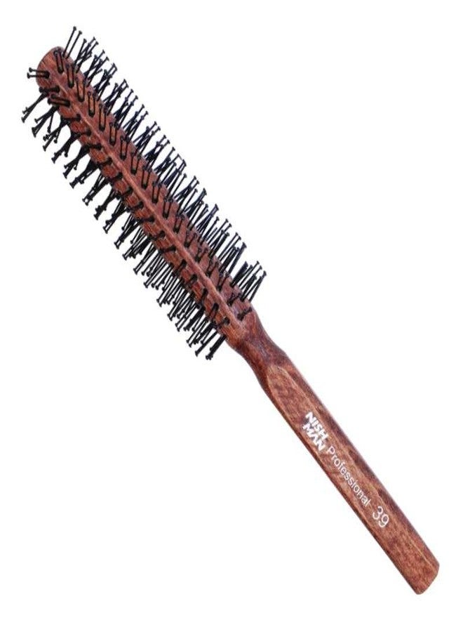 NISHMAN Round Brush 10 Rows 15/39 mm Nylon Bristles Wooden Body - Image 2