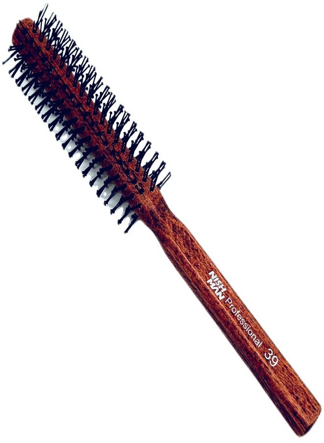 NISHMAN Round Brush 10 Rows 15/39 mm Nylon Bristles Wooden Body - Image 1