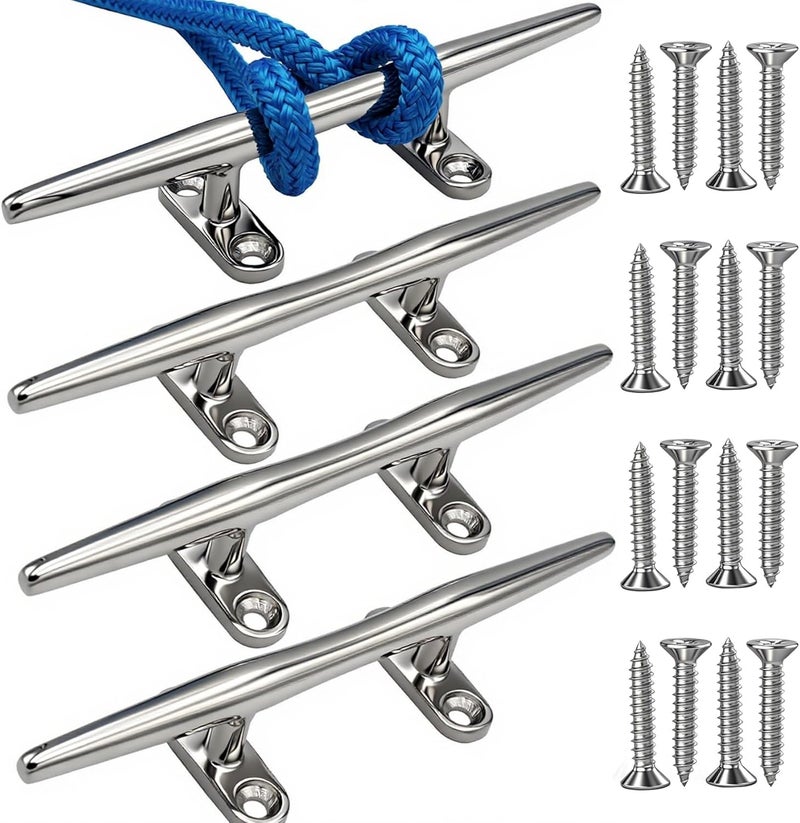 VEITHI 8/10/12/15 inch Dock Cleats - 316 Stainless Steel Boat Cleats Boat Dock Cleats,Open Base Dock Cleat with Fasteners,Marine Cleat Rope Cleat Boat Cleat for Boat/Deck/Nautical Decor(1,2,4,6 Pack) - Image 1