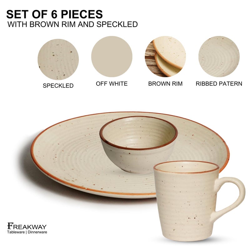 Freakway Hand-Painted Ceramic Plates for Dinner Set of 6 Pcs | 2 Dinner Plates (10 Inch), 2 Coffee Mugs & 2 Serving Bowls (180 Ml) | Microwave & Dishwasher Safe - Off White - Image 3