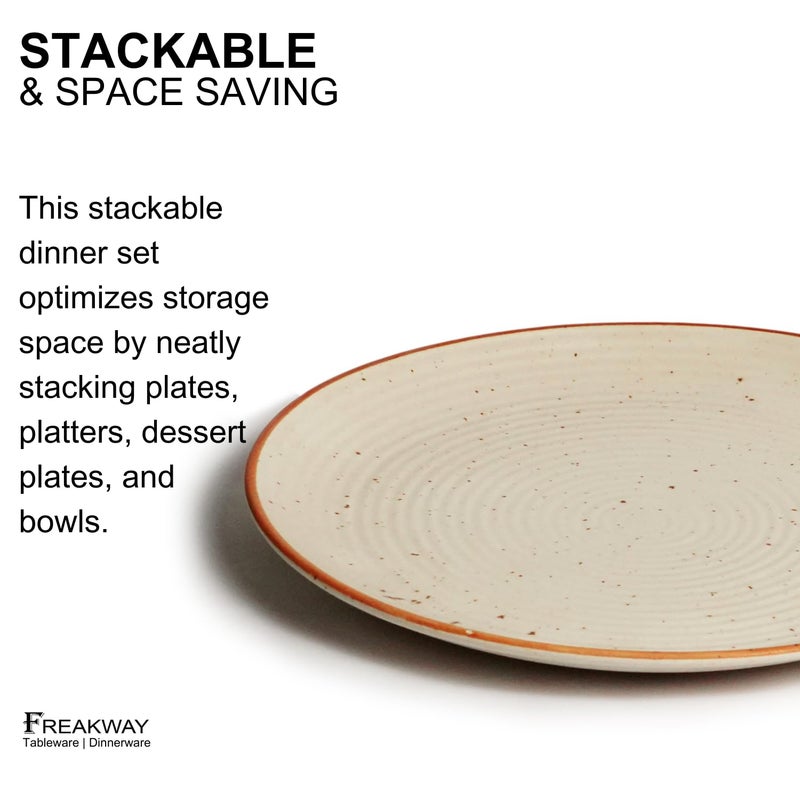 Freakway Hand-Painted Ceramic Plates for Dinner Set of 6 Pcs | 2 Dinner Plates (10 Inch), 2 Coffee Mugs & 2 Serving Bowls (180 Ml) | Microwave & Dishwasher Safe - Off White - Image 5