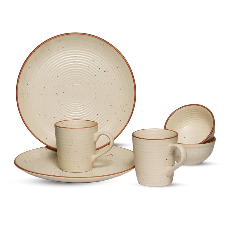 Freakway Hand-Painted Ceramic Plates for Dinner Set of 6 Pcs | 2 Dinner Plates (10 Inch), 2 Coffee Mugs & 2 Serving Bowls (180 Ml) | Microwave & Dishwasher Safe - Off White - Image 4