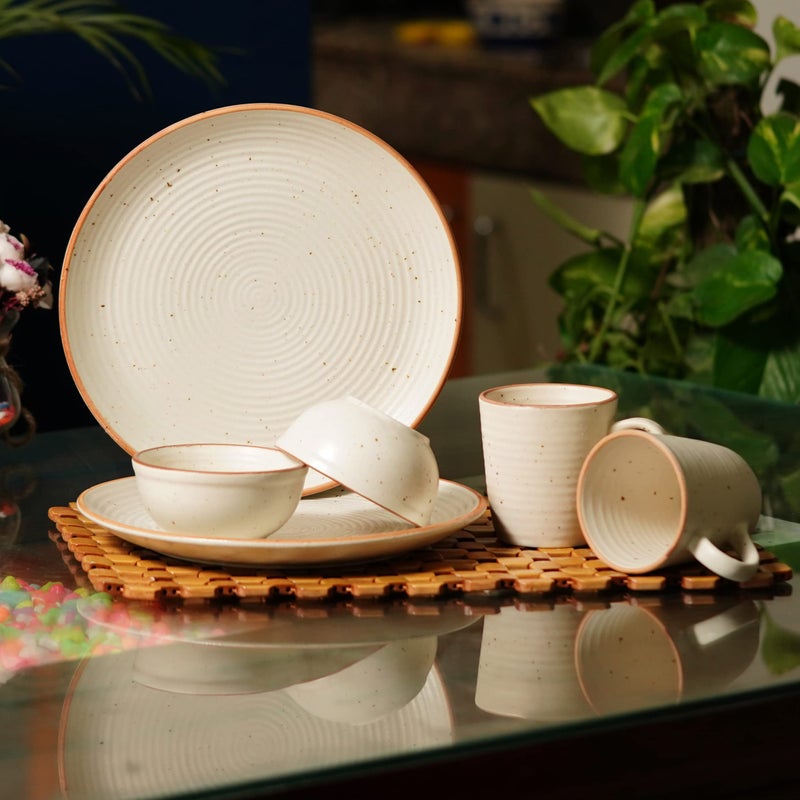 Freakway Hand-Painted Ceramic Plates for Dinner Set of 6 Pcs | 2 Dinner Plates (10 Inch), 2 Coffee Mugs & 2 Serving Bowls (180 Ml) | Microwave & Dishwasher Safe - Off White - Image 1