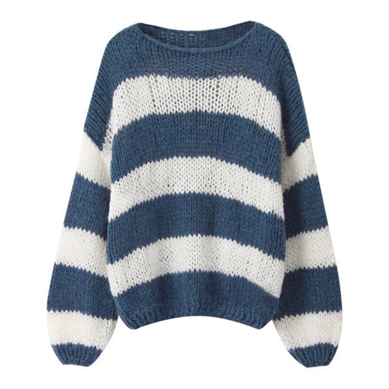 FOMOYUU Women Oversized Striped Sweater Color Block Knit Long Sleeve Sweatshirt Loose Pullover Y2K Preppy Jumper (Blue b, S) - Image 1
