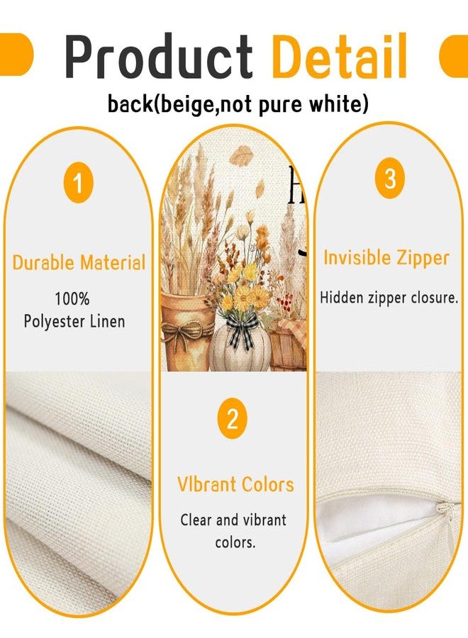 RABUSOFA Hello Fall Dried Pampas Grass Throw Pillow Covers 12x20 Inch,Autumn Floral Decor Thanksgiving Harvest Cushion Case Decoration for Home Sofa(Brown, 12" x 20") - Image 4