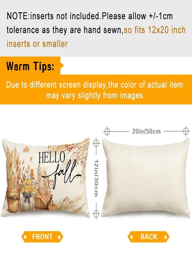 RABUSOFA Hello Fall Dried Pampas Grass Throw Pillow Covers 12x20 Inch,Autumn Floral Decor Thanksgiving Harvest Cushion Case Decoration for Home Sofa(Brown, 12" x 20") - Image 3