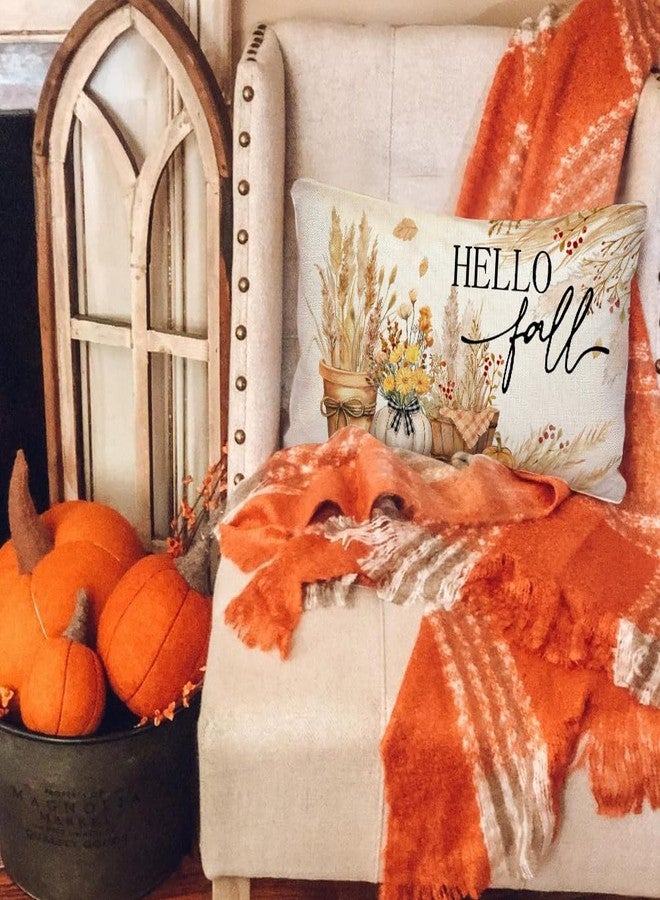 RABUSOFA Hello Fall Dried Pampas Grass Throw Pillow Covers 12x20 Inch,Autumn Floral Decor Thanksgiving Harvest Cushion Case Decoration for Home Sofa(Brown, 12" x 20") - Image 5