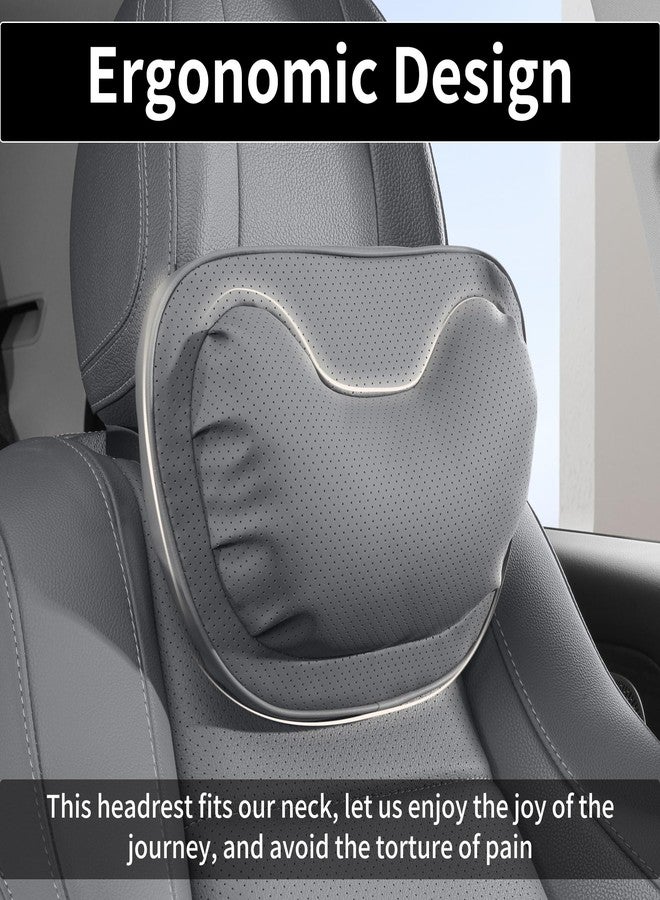 Dapucarin Car Neck Pillow [No More Pressure] Soft Comfortable Premium Leather Headrest with Adjustable Strap - Ergonomic Support for Driving, Office & Gaming, Gray, 2 Pack - Image 3