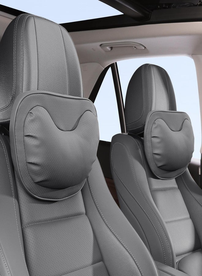 Dapucarin Car Neck Pillow [No More Pressure] Soft Comfortable Premium Leather Headrest with Adjustable Strap - Ergonomic Support for Driving, Office & Gaming, Gray, 2 Pack - Image 1