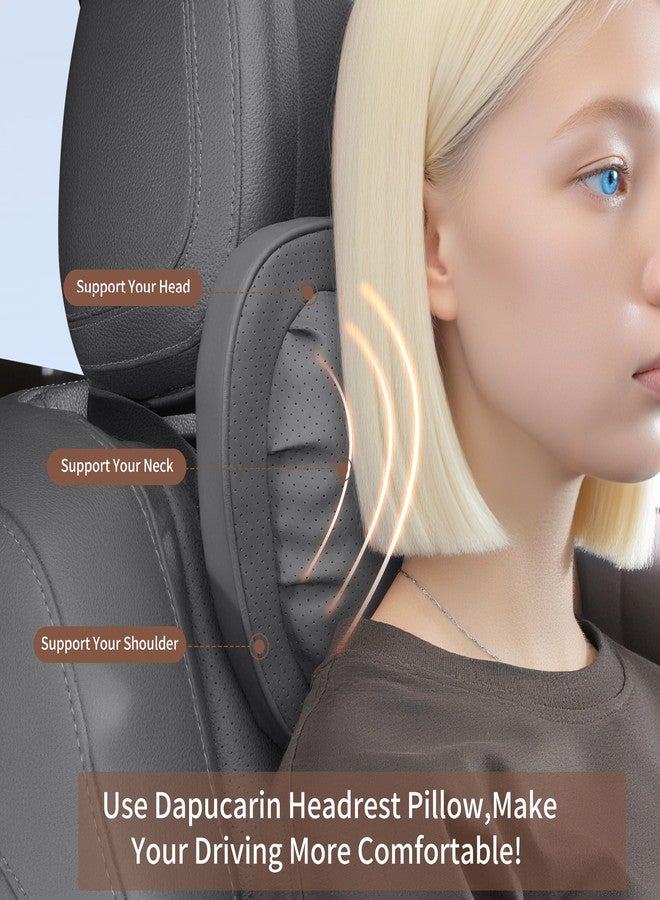 Dapucarin Car Neck Pillow [No More Pressure] Soft Comfortable Premium Leather Headrest with Adjustable Strap - Ergonomic Support for Driving, Office & Gaming, Gray, 2 Pack - Image 4