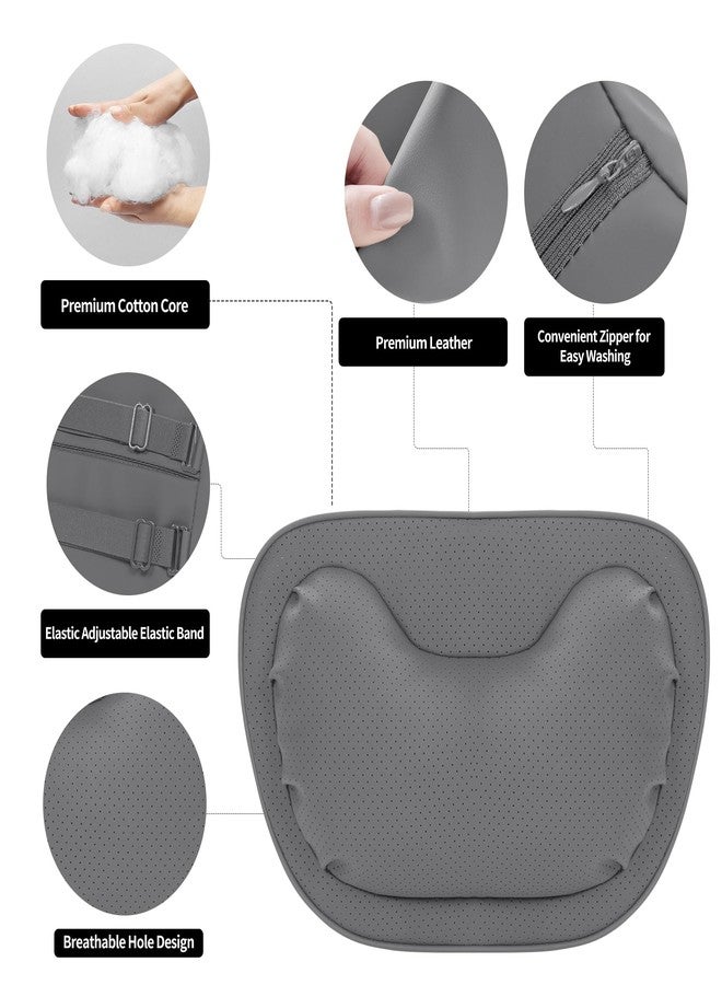 Dapucarin Car Neck Pillow [No More Pressure] Soft Comfortable Premium Leather Headrest with Adjustable Strap - Ergonomic Support for Driving, Office & Gaming, Gray, 2 Pack - Image 2