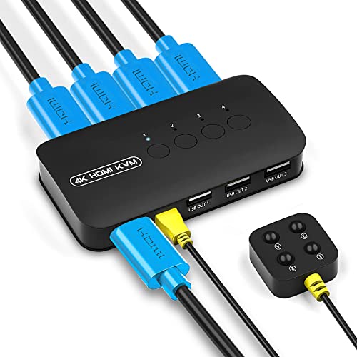 DGODRT 4K HDMI KVM Switch, 4 Port HDMI USB Switch for 4 Computer Share a 4K@30Hz Monitor and 3 USB Device Keyboard Mouse Printer, Including 4 KVM Cables - Image 1