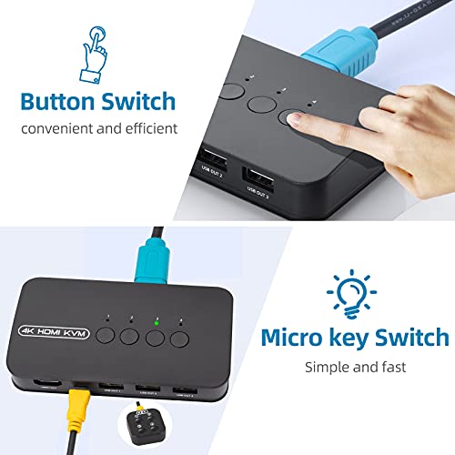 DGODRT 4K HDMI KVM Switch, 4 Port HDMI USB Switch for 4 Computer Share a 4K@30Hz Monitor and 3 USB Device Keyboard Mouse Printer, Including 4 KVM Cables - Image 5