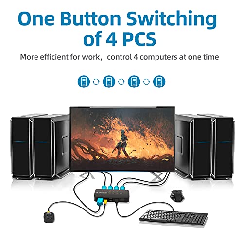 DGODRT 4K HDMI KVM Switch, 4 Port HDMI USB Switch for 4 Computer Share a 4K@30Hz Monitor and 3 USB Device Keyboard Mouse Printer, Including 4 KVM Cables - Image 4