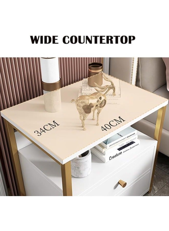 Generic Modern Bedside Cabinet Bedside Table Nightstand Metal Frame Side Table with 2 Drawers and Open Shelf Storage Simple End Side Table for Bedroom Living Room(White 40*34*50cm)  - Image 3