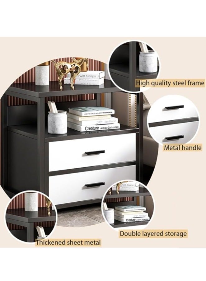 Generic Modern Bedside Cabinet Bedside Table Nightstand Metal Frame Side Table with 2 Drawers and Open Shelf Storage Simple End Side Table for Bedroom Living Room(White 40*34*50cm)  - Image 4