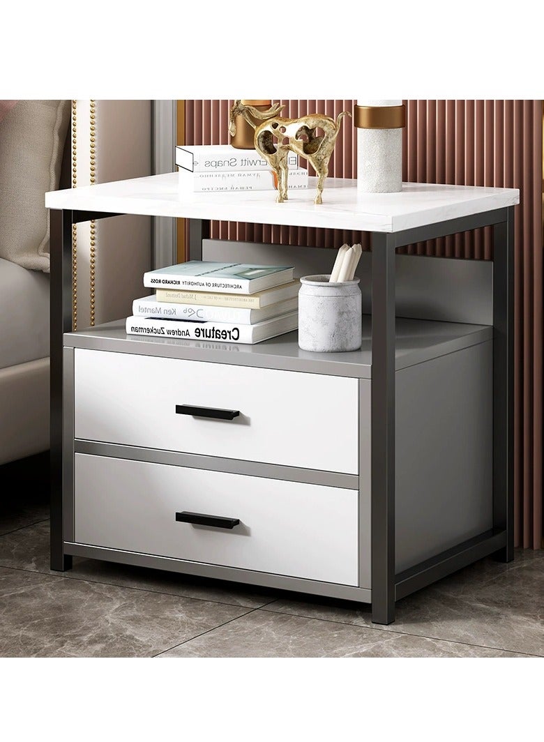 Generic Modern Bedside Cabinet Bedside Table Nightstand Metal Frame Side Table with 2 Drawers and Open Shelf Storage Simple End Side Table for Bedroom Living Room(White 40*34*50cm)  - Image 1