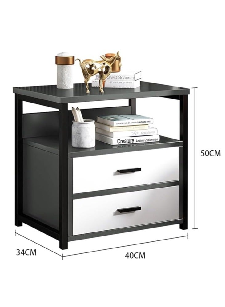 Generic Modern Bedside Cabinet Bedside Table Nightstand Metal Frame Side Table with 2 Drawers and Open Shelf Storage Simple End Side Table for Bedroom Living Room(White 40*34*50cm)  - Image 5