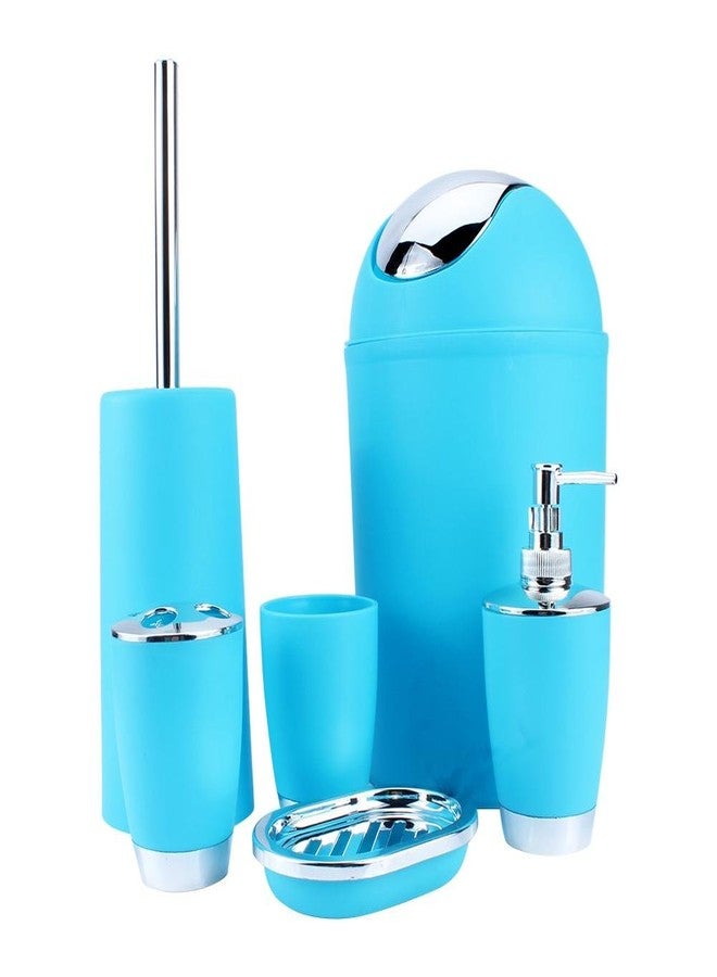 Ejoyous Bathroom Accessories Set 6 Piece Bath Accessory Bathroom Supplies Set with Bin Holder Dish Dispenser Tumbler Toothbrush Holder, Blue - Image 1