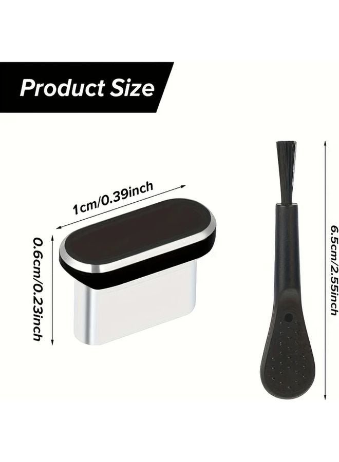 4 Pack Silvery USB C Dust Plugs with 1 Cleaning Brush Metal Type C Charging Port Covers - Image 3