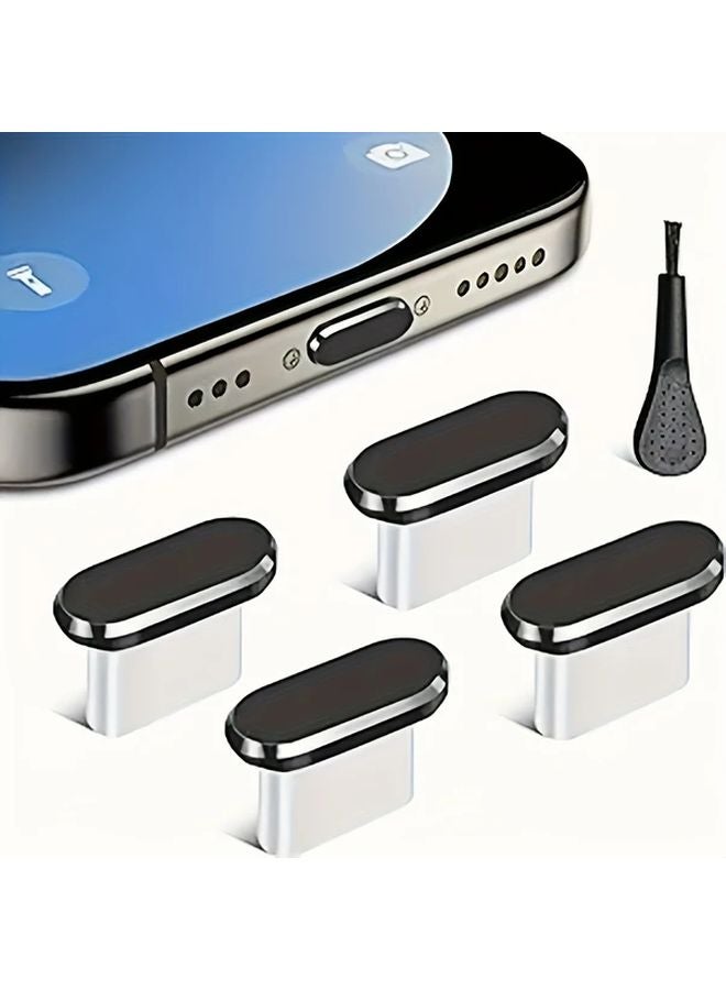 4 Pack Silvery USB C Dust Plugs with 1 Cleaning Brush Metal Type C Charging Port Covers - Image 4