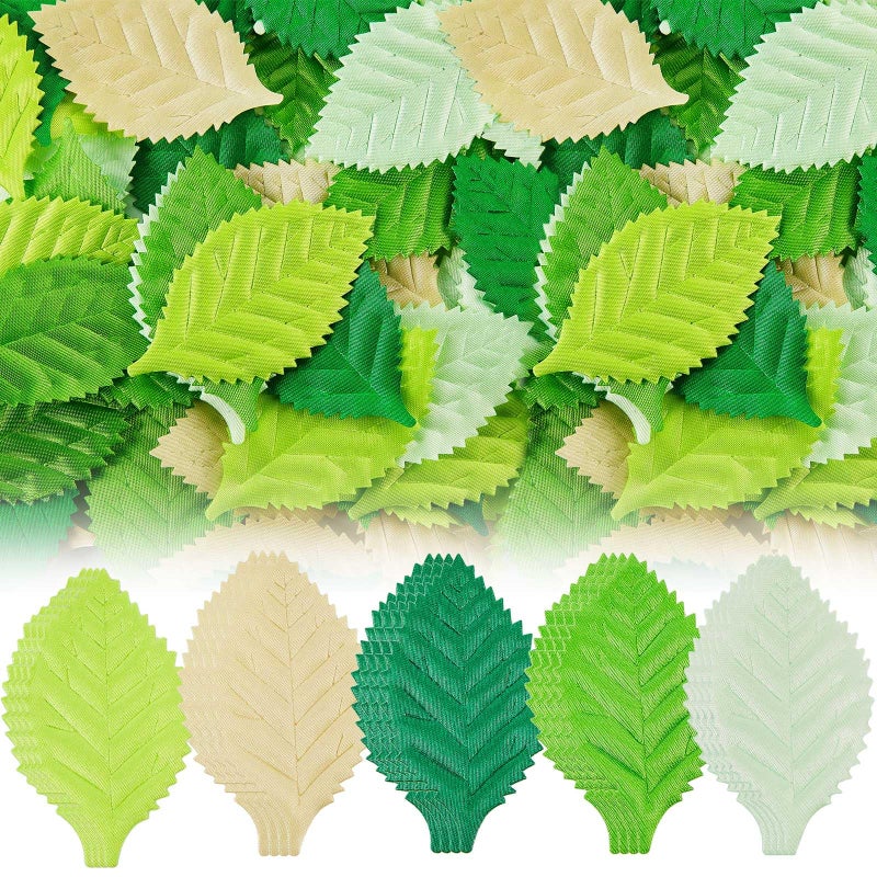 Waydress 200 Pieces Mixed Leaves Mulberry Paper Scrapbooking Roses Fabric Green Craft Leaves Mixed Artificial for Wedding Doll House Supplies Card Crafts Cake Decoration