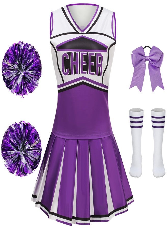 GRAJTCIN Cheerleader Outfit for Girls Cheer Uniform Cheerleading Costume Halloween Christmas Dress for 4-5 Years (120, Purple) - Image 1
