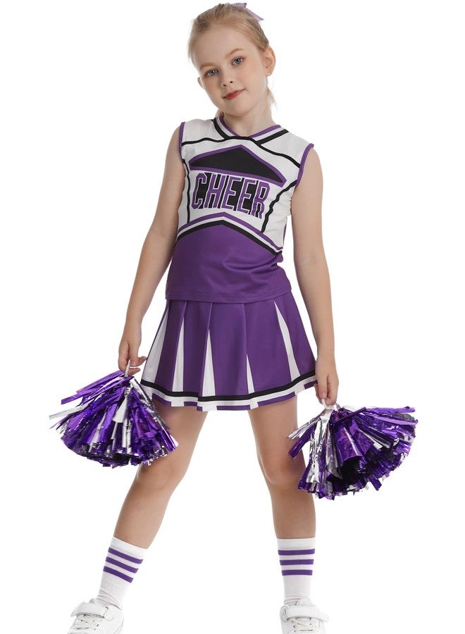 GRAJTCIN Cheerleader Outfit for Girls Cheer Uniform Cheerleading Costume Halloween Christmas Dress for 4-5 Years (120, Purple) - Image 2