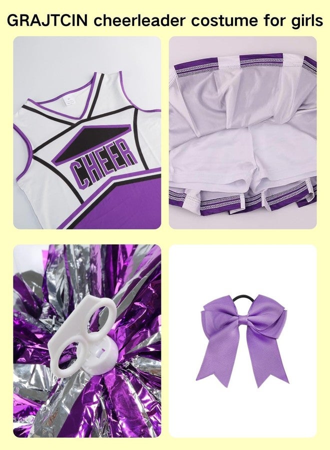 GRAJTCIN Cheerleader Outfit for Girls Cheer Uniform Cheerleading Costume Halloween Christmas Dress for 4-5 Years (120, Purple) - Image 4