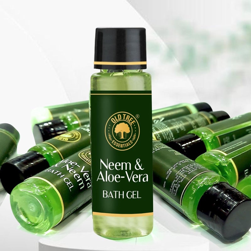 Old Tree Neem  Aloevera Bath Gel Toiletries Kit 30ml  Set of 100 Pcs  Travel Size Bath Gel for Body Wash Hotel Guest House  Hotel Amenities and Accessories - Image 1