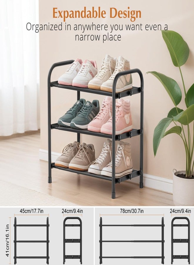 INSMART 3-Tier Expandable Shoe Rack, Stackable and Adjustable Shoes Organizer Storage Shelf, Sturdy and Durable Metal Structure Free Standing Shoe Rack for Closet Entryway Doorway - Image 3
