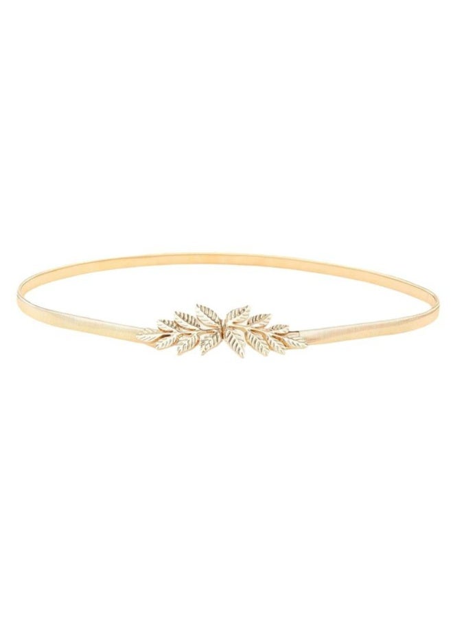 Goolsky Women'S Elegant Golden-Tone Belt - Stretchy Metallic Waist Cinch for Dresses, Suits, Jeans - Formal & Casual Outfits - Wedding, Party, Everyday Belt - Non-Padded Belt for Dresses, Pants, Skirts - Women'S Fashion Accessory, Dress Belt, Party Outfit Enhancer, Sophisticated Style, Decorative Leaf Design, Versatile Fashion Piece, Stylish Accessory, Highquality Finish, Fashionconscious Women - Image 2