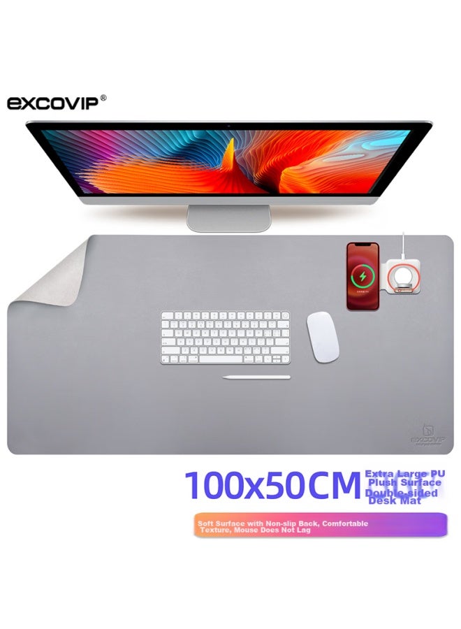 Exco 1-meter Mouse Pad, Extra Large Desk Mat, Computer Office Desk Pad, Leather Desk Mat, Large Mouse Pad, Waterproof Leather Desk Cover, Writing Desk Pad, Gaming Keyboard Mat, Gray, 9540 - Image 1