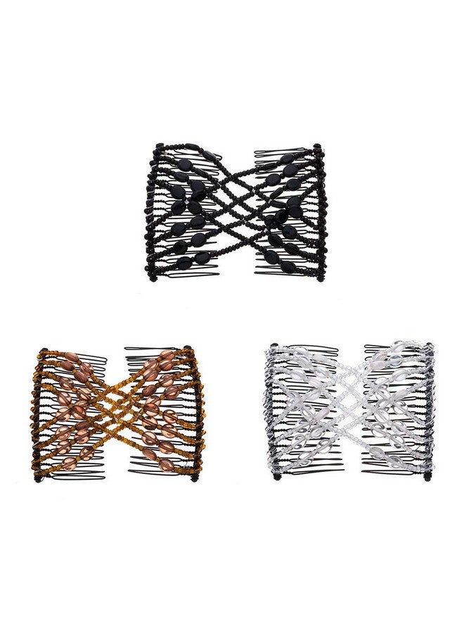 Lovef 3Pcs Magic Hair Comb Ladies Bead Stretchy Women Hair Combs Professional Double Magic Slide Metal Comb Clip Hairpins - Image 2