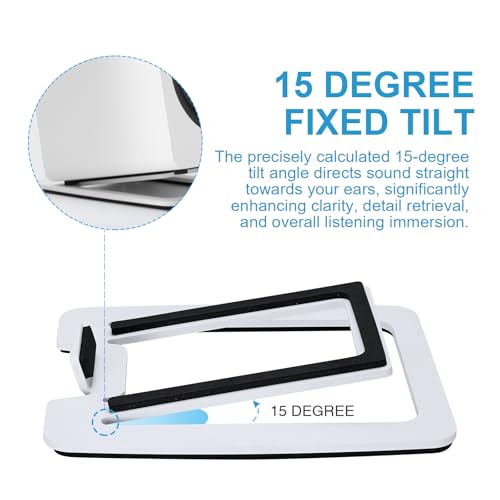 Sanyun SW601 15° Tilted Desk Speaker Stands for Compact 2''-3'' Computer PC Bookshelf Monitor Speakers, Steel Metal Base & Damping Foam Padding (Pair, White) - Image 3