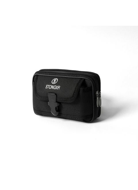 Mobile Phone Bag Men's Wear Belt Work Site Hanging Bag Waist Bag Multi-functional 7-inch Mobile Phone Case For Middle-aged And Elderly-Color:Black Horizontal Three-layer 18*10*4cm