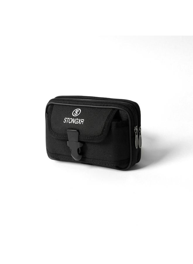 Mobile Phone Bag Men's Wear Belt Work Site Hanging Bag Waist Bag Multi-functional 7-inch Mobile Phone Case For Middle-aged And Elderly-Color:Black Horizontal Three-layer 18*10*4cm
