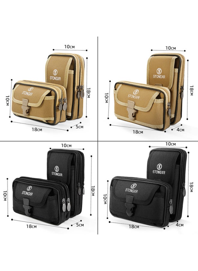 Mobile Phone Bag Men's Wear Belt Work Site Hanging Bag Waist Bag Multi-functional 7-inch Mobile Phone Case For Middle-aged And Elderly-Color:Black Horizontal Three-layer 18*10*4cm