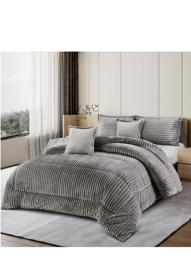 مينجلي طقم لحاف  نفرين شتوي من المخمل  الفخم والفرو ليمنحك الشعور بالدفىء والراحة مقاس 230*250سم - Image 1