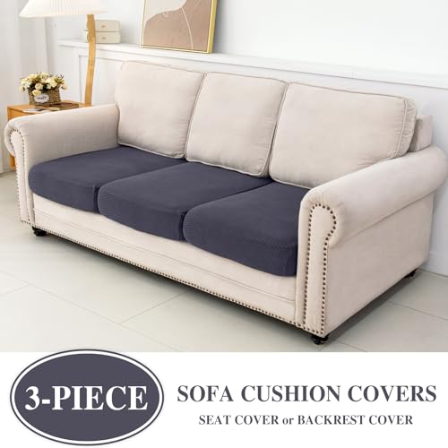 LA MEACK Couch Cushion Covers Seat Cushion Cover Stretch Couch Cover Separate Sectional Sofa Slipcovers Furniture Protector(3 Pieces for Seat or Sofa Backrest, Dark Grey) - Image 2