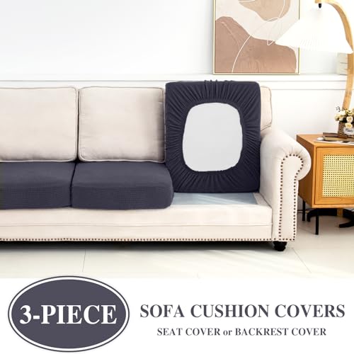 LA MEACK Couch Cushion Covers Seat Cushion Cover Stretch Couch Cover Separate Sectional Sofa Slipcovers Furniture Protector(3 Pieces for Seat or Sofa Backrest, Dark Grey) - Image 3