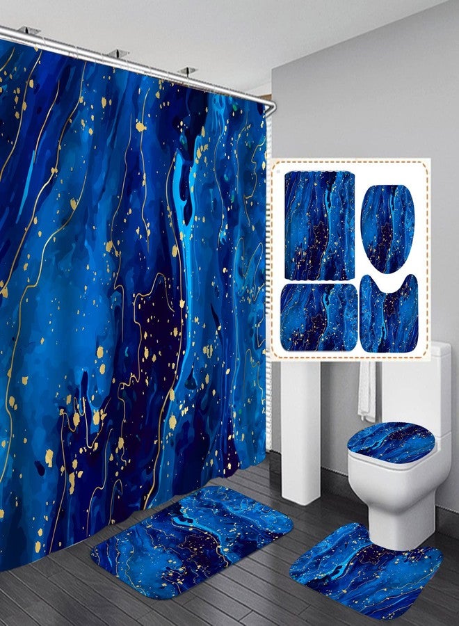 Cljlixcy Bathroom Sets with Shower Curtain and Rugs, Bathroom Curtains Shower Set Include Waterproof Shower Curtain Non-Slip Rug Toilet Lid Cover Bath Mat and 12 Plastic Hooks, Shower Curtains for Bath (Blue) - Image 1