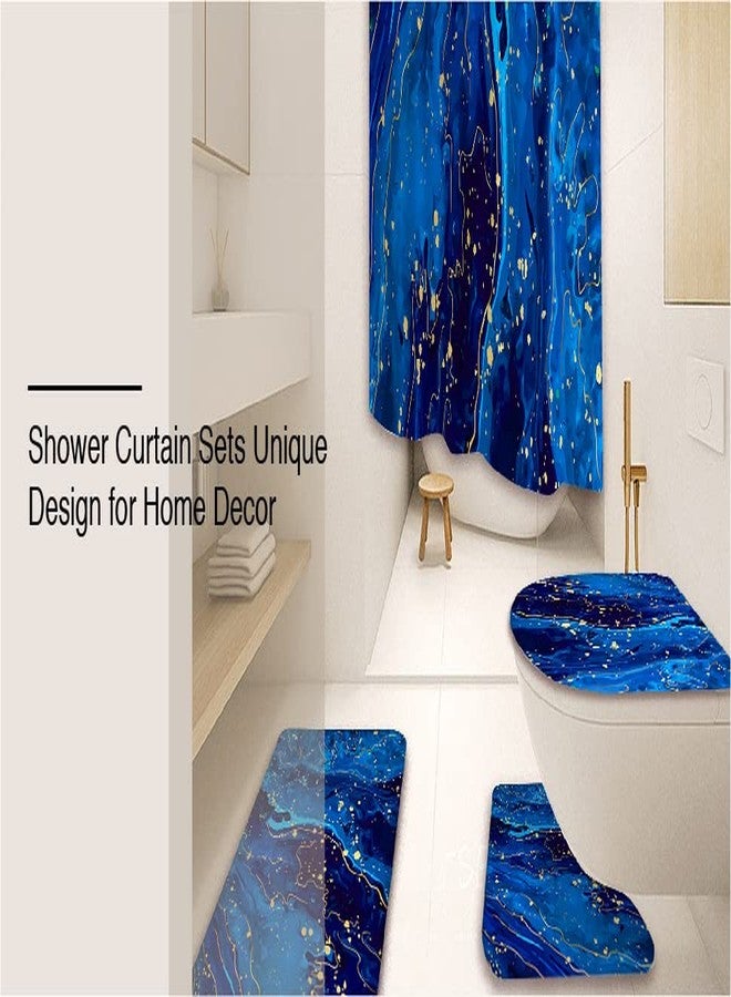 Cljlixcy Bathroom Sets with Shower Curtain and Rugs, Bathroom Curtains Shower Set Include Waterproof Shower Curtain Non-Slip Rug Toilet Lid Cover Bath Mat and 12 Plastic Hooks, Shower Curtains for Bath (Blue) - Image 5