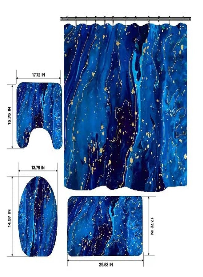 Cljlixcy Bathroom Sets with Shower Curtain and Rugs, Bathroom Curtains Shower Set Include Waterproof Shower Curtain Non-Slip Rug Toilet Lid Cover Bath Mat and 12 Plastic Hooks, Shower Curtains for Bath (Blue) - Image 2