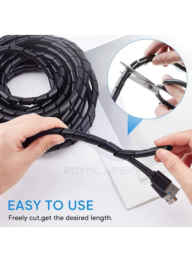 Royal Apex Spiral Wrapping Band Protection Tube-Band Cable Tidy Organizer-Tidy Sleeve Durable Cable For Pc Tv Cables Home And Office 12Mm Black - Image 3