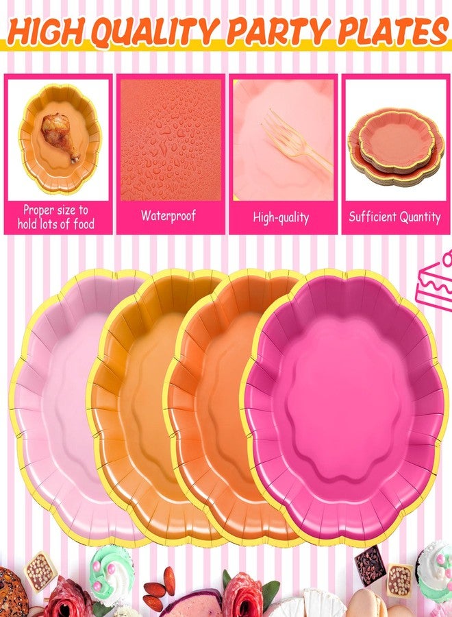 Vesici 60 Pcs Rose Red Pink and Orange Sunset Plates with Napkins 9 Inch 7 Inch Paper Plates Napkins with Gold Foil Border for Tea Birthday Bridal Baby Shower Tequila Sunrise Wedding Party Supply - Image 5