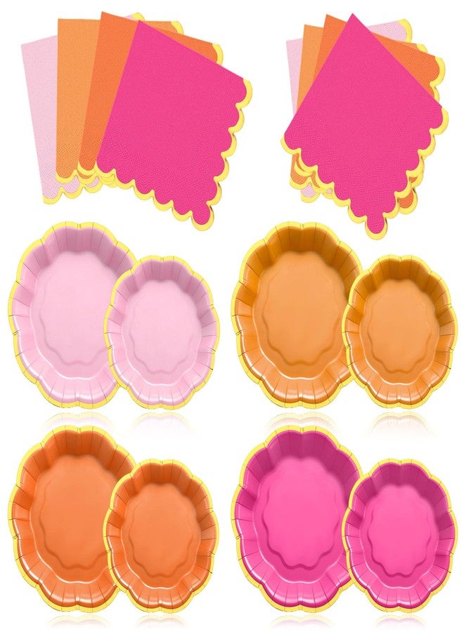 Vesici 60 Pcs Rose Red Pink and Orange Sunset Plates with Napkins 9 Inch 7 Inch Paper Plates Napkins with Gold Foil Border for Tea Birthday Bridal Baby Shower Tequila Sunrise Wedding Party Supply - Image 1
