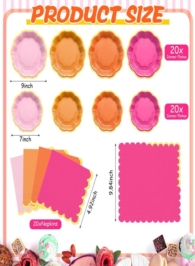 Vesici 60 Pcs Rose Red Pink and Orange Sunset Plates with Napkins 9 Inch 7 Inch Paper Plates Napkins with Gold Foil Border for Tea Birthday Bridal Baby Shower Tequila Sunrise Wedding Party Supply - Image 3