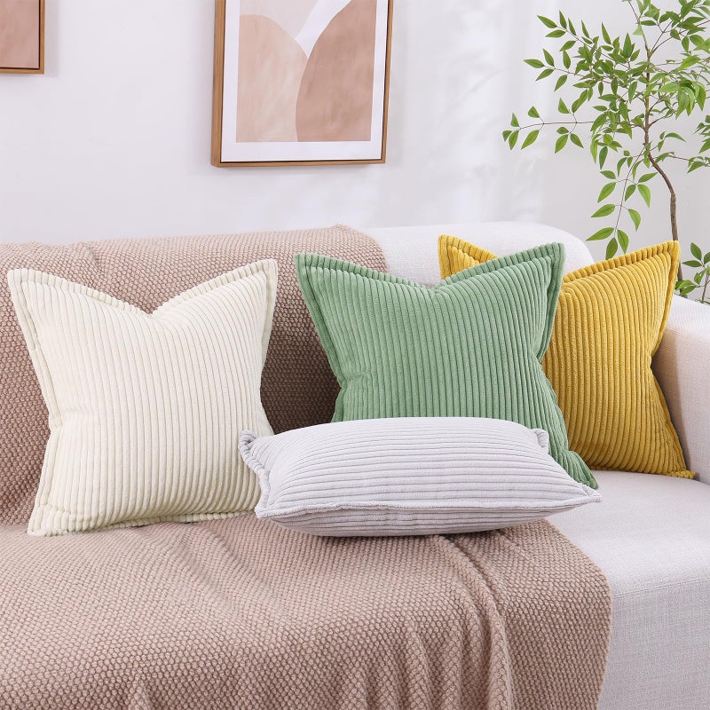 Mecatny Corduroy Pillow Covers 12x20 Inch Set of 2  Striped Decorative Lumbar Spring Throw Pillow Covers with Wide Border for Couch Living Room Bed  Cream White - Image 5